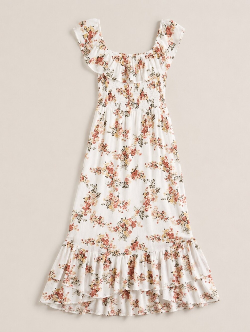 Abercrombie & Fitch White Floral Maxi Dress with Peach and Green Print - Picture 2 of 12